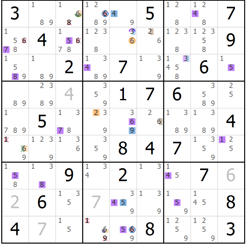 Position des candidats pour la solution de la Gr 45 page 48 du magazine de sudoku Suprême n° 031