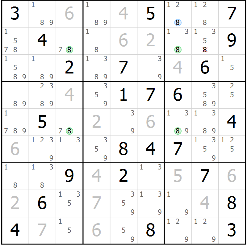 Position des candidats pour la solution de la Gr 45 page 48 du magazine de sudoku Suprême n° 031