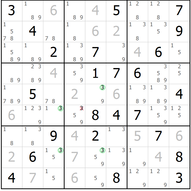 Position des candidats pour la solution de la Gr 45 page 48 du magazine de sudoku Suprême n° 031