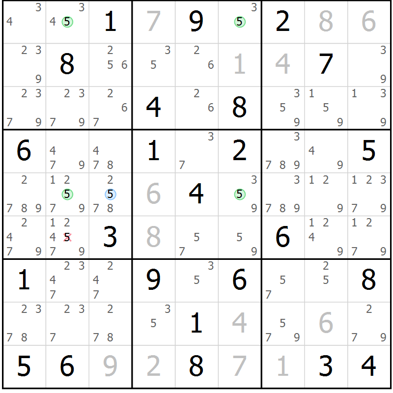 Position des candidats pour la solution de la Gr 46 page 49 du magazine de sudoku Suprême n° 031
