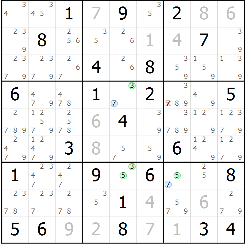 Position des candidats pour la solution de la Gr 46 page 49 du magazine de sudoku Suprême n° 031