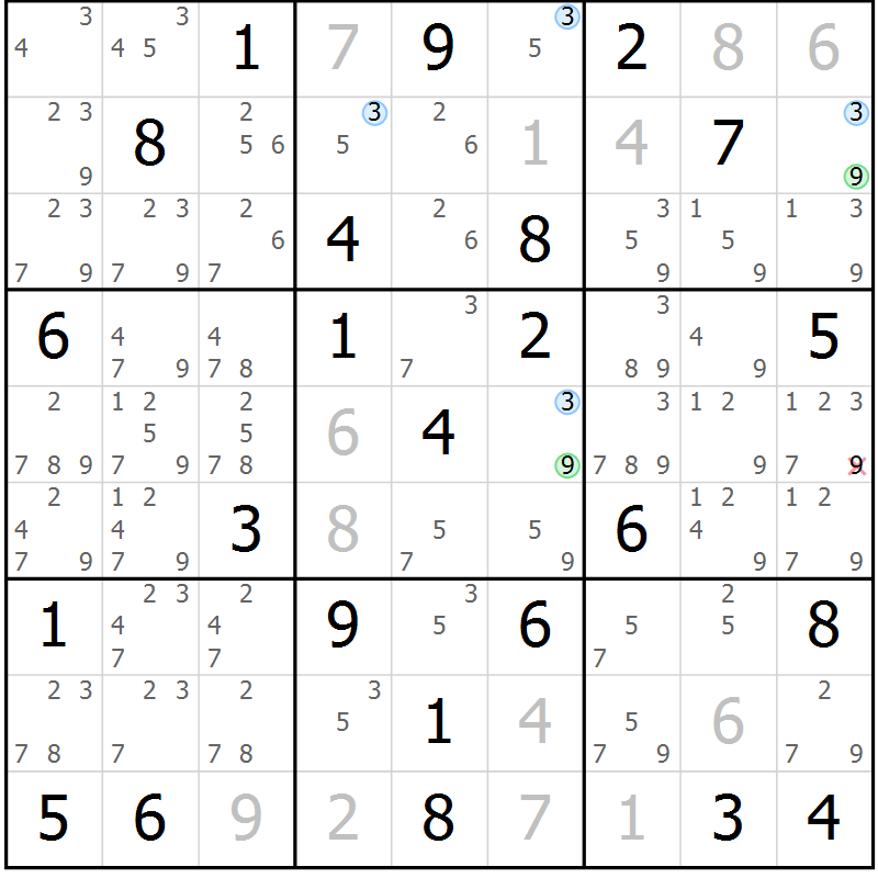 Position des candidats pour la solution de la Gr 46 page 49 du magazine de sudoku Suprême n° 031