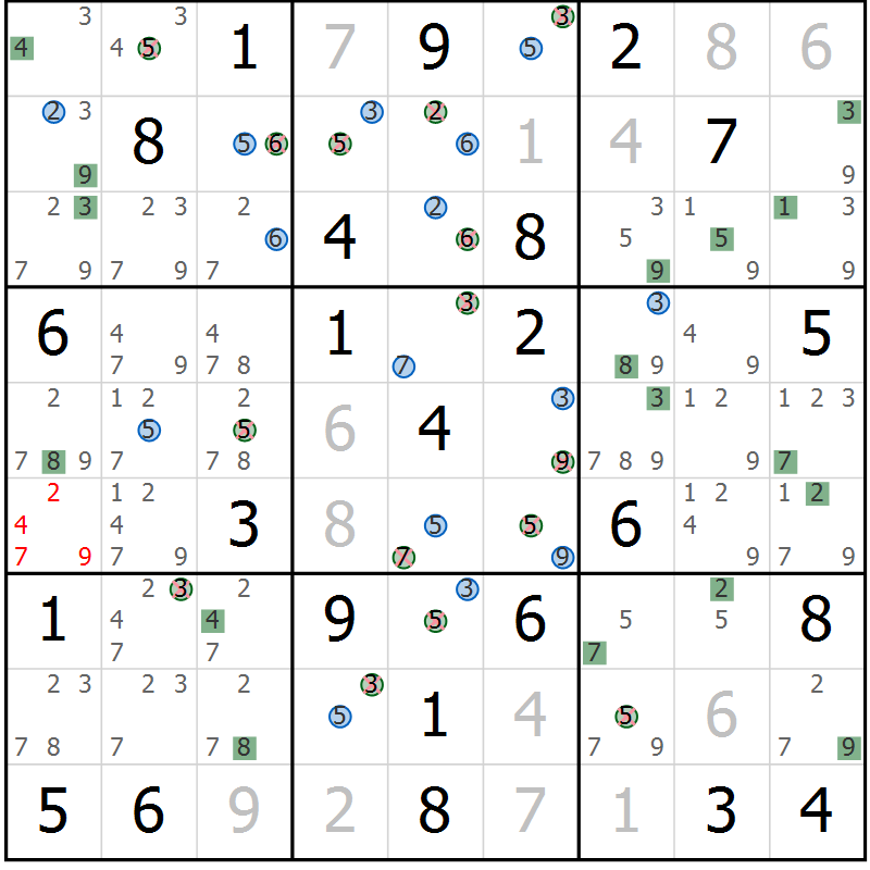 Position des candidats pour la solution de la Gr 46 page 49 du magazine de sudoku Suprême n° 031