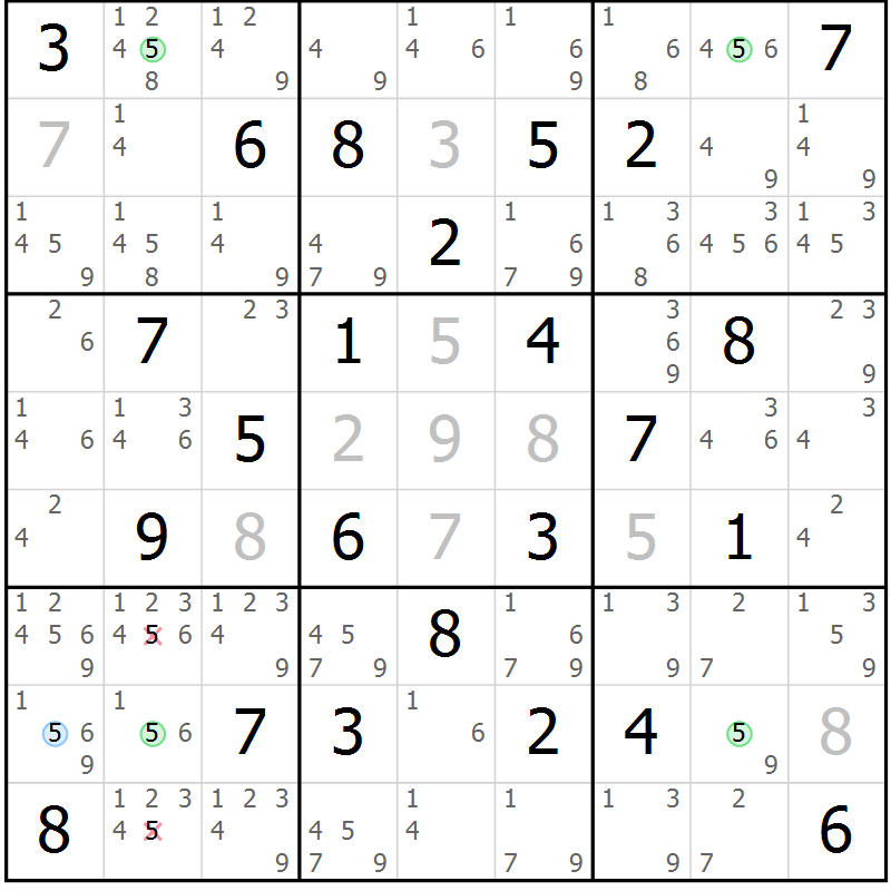 Position des candidats pour la solution de la Gr 47 page 50 du magazine de sudoku Suprême n° 031