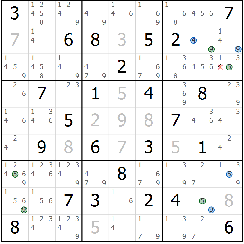 Position des candidats pour la solution de la Gr 47 page 50 du magazine de sudoku Suprême n° 031