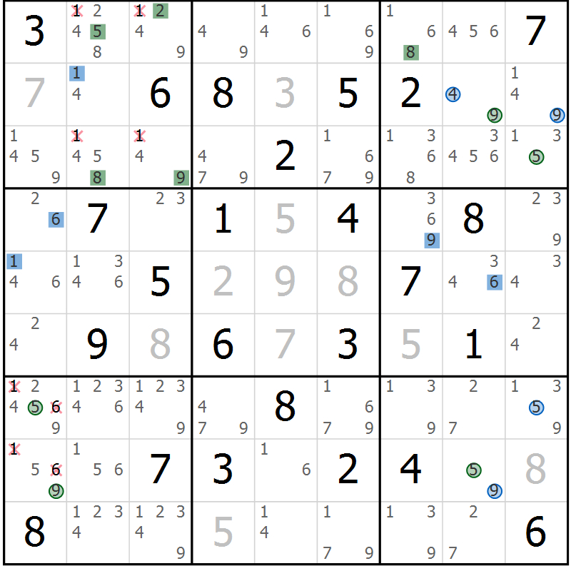 Position des candidats pour la solution de la Gr 47 page 50 du magazine de sudoku Suprême n° 031
