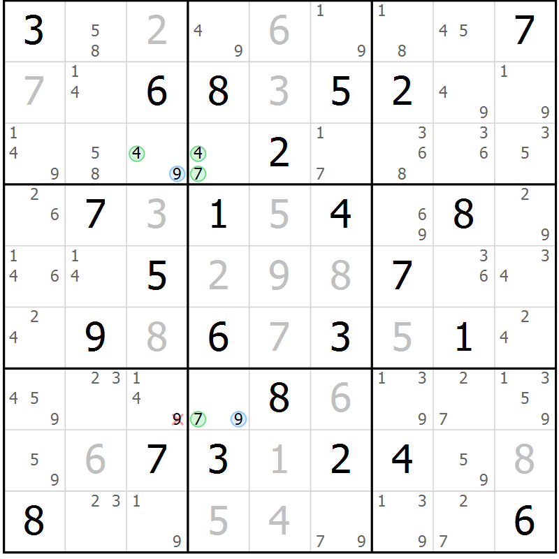 Position des candidats pour la solution de la Gr 47 page 50 du magazine de sudoku Suprême n° 031