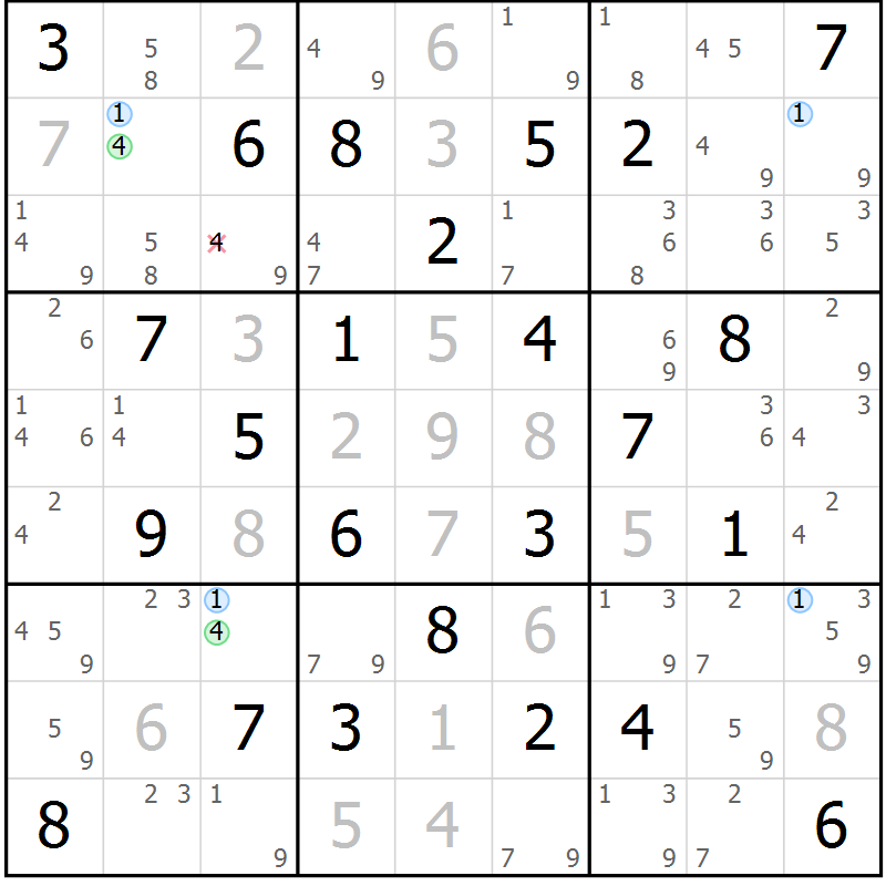 Position des candidats pour la solution de la Gr 47 page 50 du magazine de sudoku Suprême n° 031
