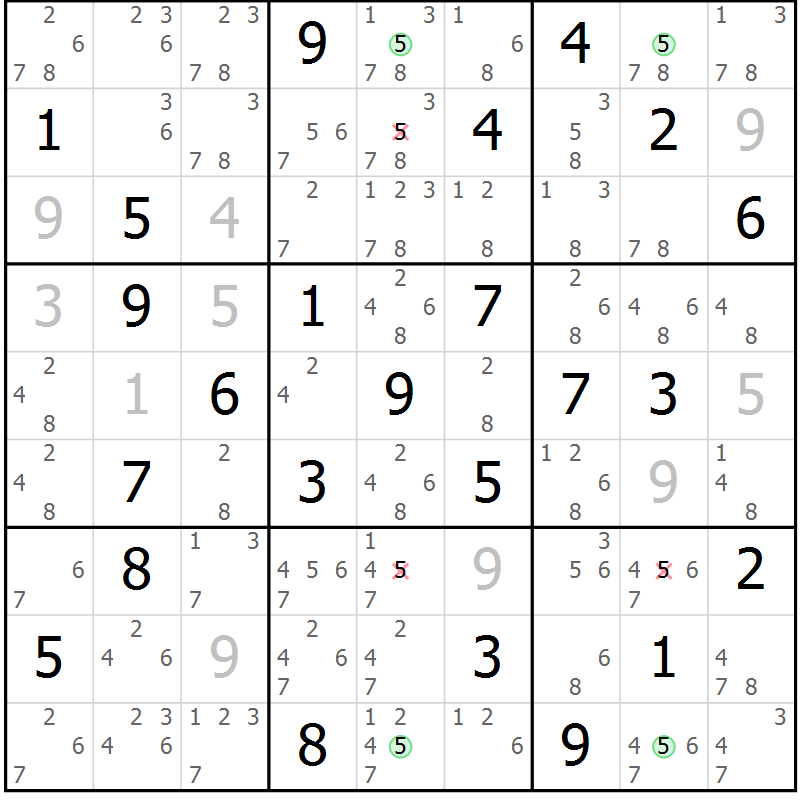 Position des candidats pour la solution de la Gr 48 page 51 du magazine de sudoku Suprême n° 031