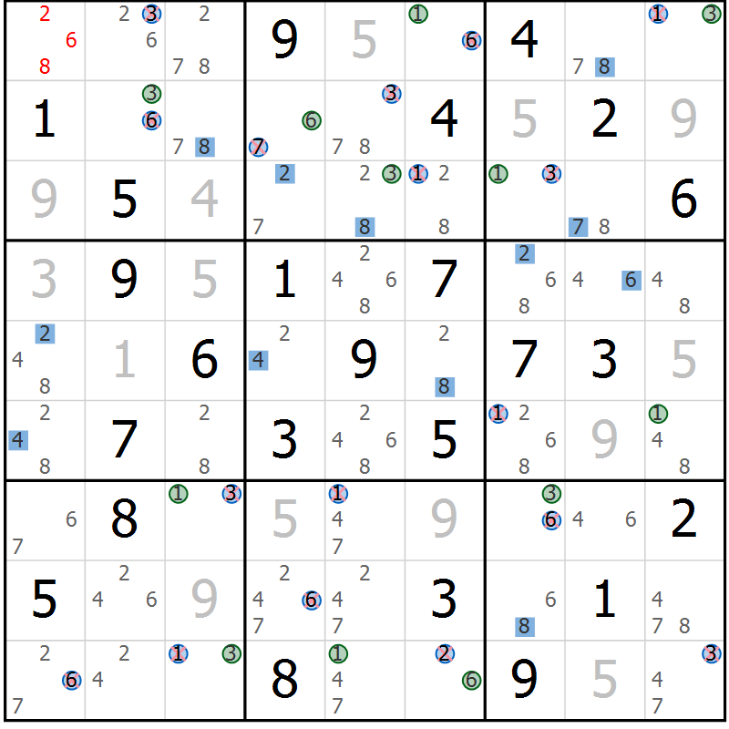 Position des candidats pour la solution de la Gr 48 page 51 du magazine de sudoku Suprême n° 031