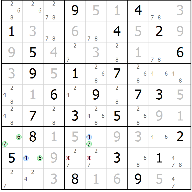Position des candidats pour la solution de la Gr 48 page 51 du magazine de sudoku Suprême n° 031
