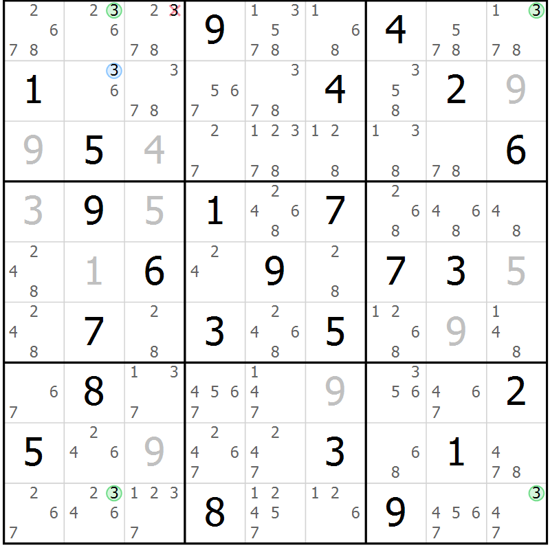 Position des candidats pour la solution de la Gr 48 page 51 du magazine de sudoku Suprême n° 031