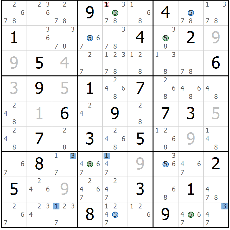 Position des candidats pour la solution de la Gr 48 page 51 du magazine de sudoku Suprême n° 031