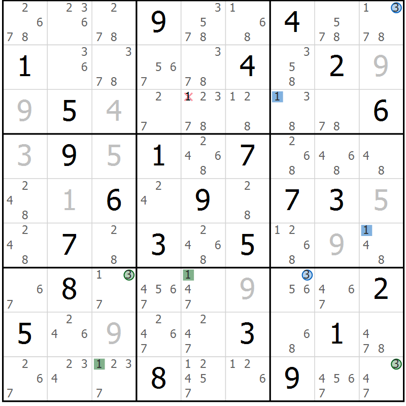 Position des candidats pour la solution de la Gr 48 page 51 du magazine de sudoku Suprême n° 031