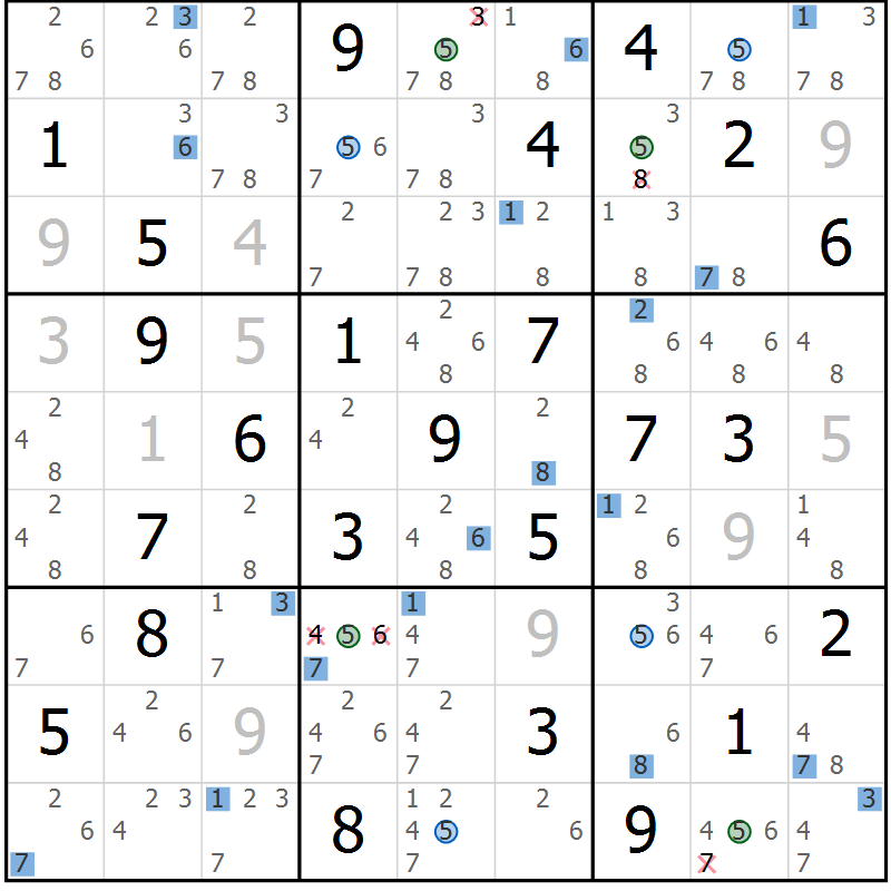 Position des candidats pour la solution de la Gr 48 page 51 du magazine de sudoku Suprême n° 031