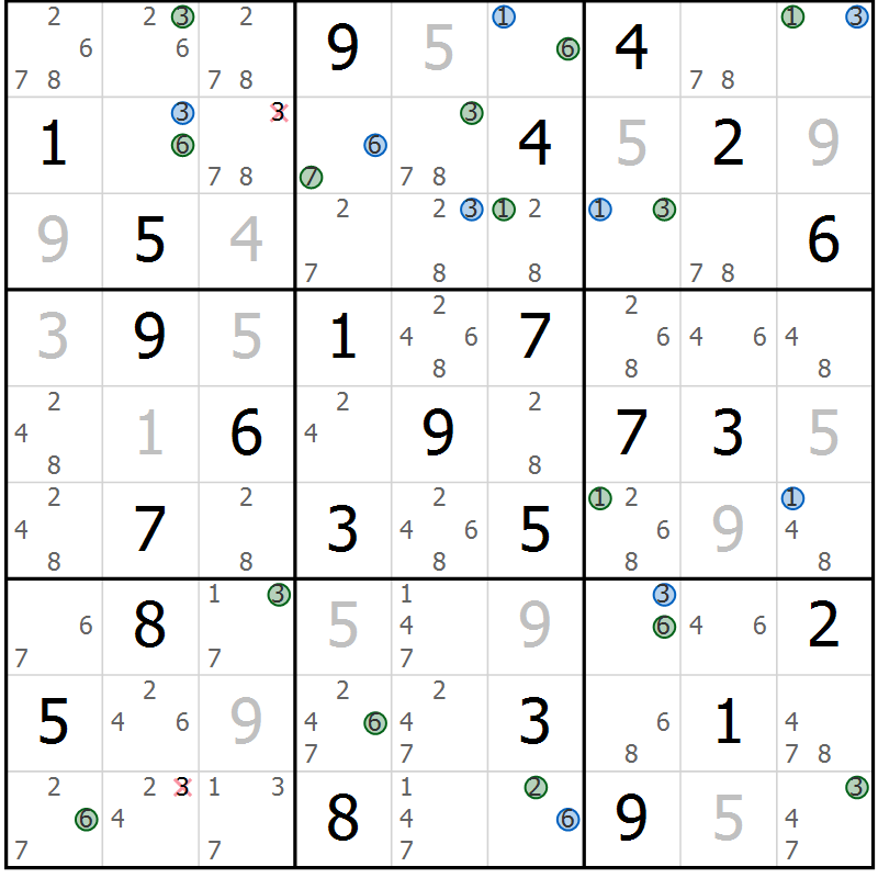 Position des candidats pour la solution de la Gr 48 page 51 du magazine de sudoku Suprême n° 031