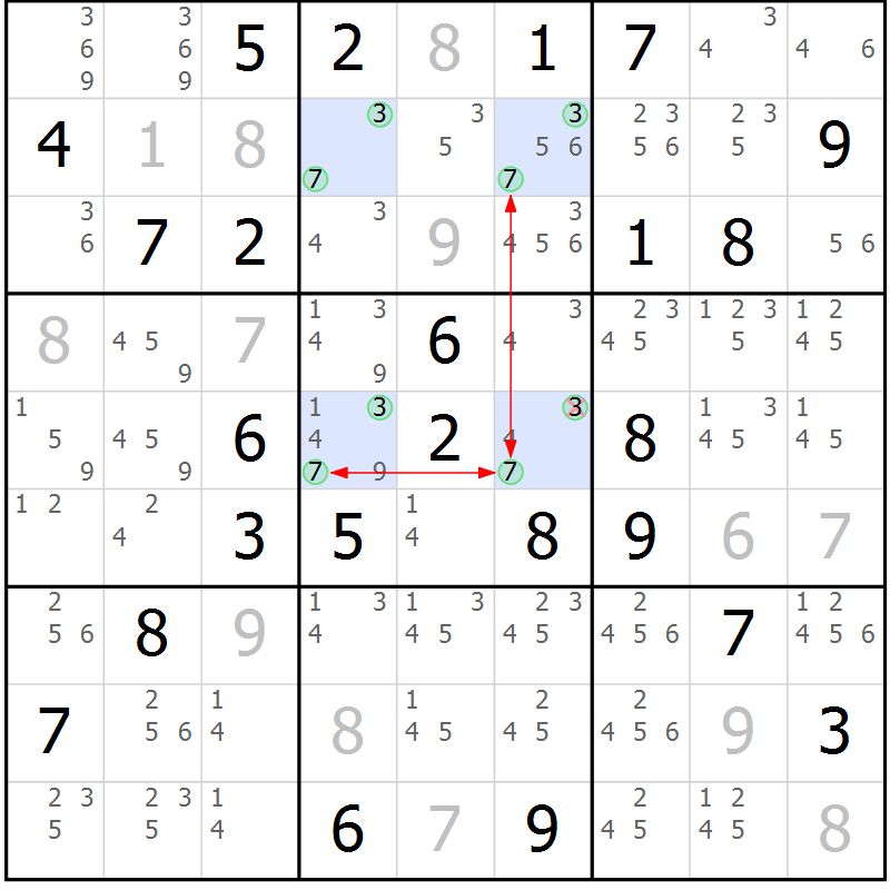 Position des candidats pour la solution de la Gr 49 page 52 du magazine de sudoku Suprême n° 031