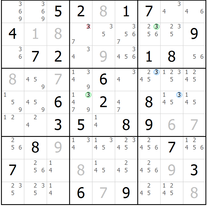 Position des candidats pour la solution de la Gr 49 page 52 du magazine de sudoku Suprême n° 031