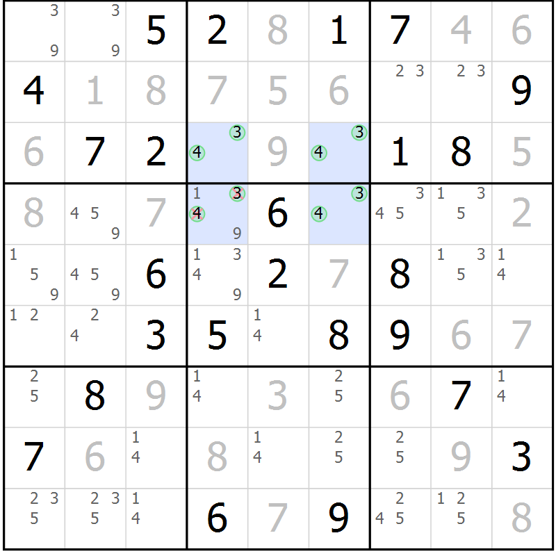 Position des candidats pour la solution de la Gr 49 page 52 du magazine de sudoku Suprême n° 031