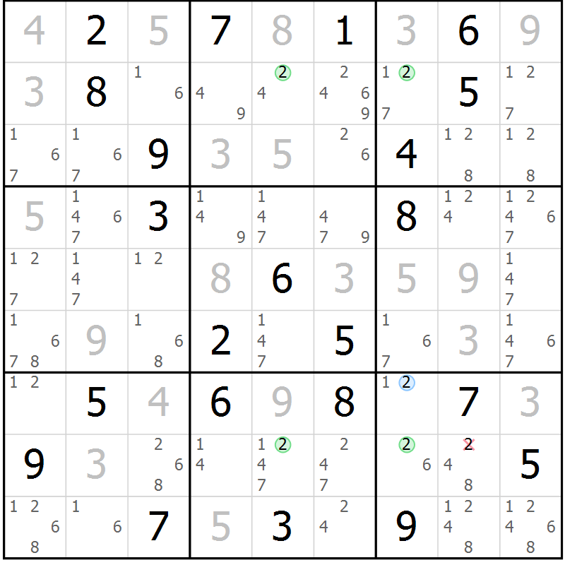 Position des candidats pour la solution de la Gr 5 page 8 du magazine de sudoku Suprême n° 031