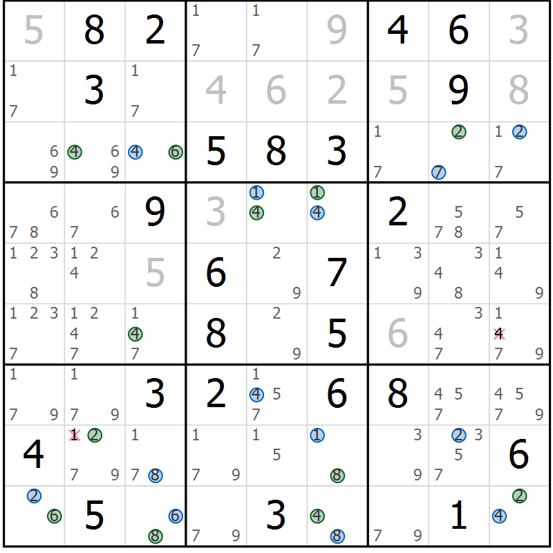 Position des candidats pour la solution de la Gr 50 page 53 du magazine de sudoku Suprême n° 031