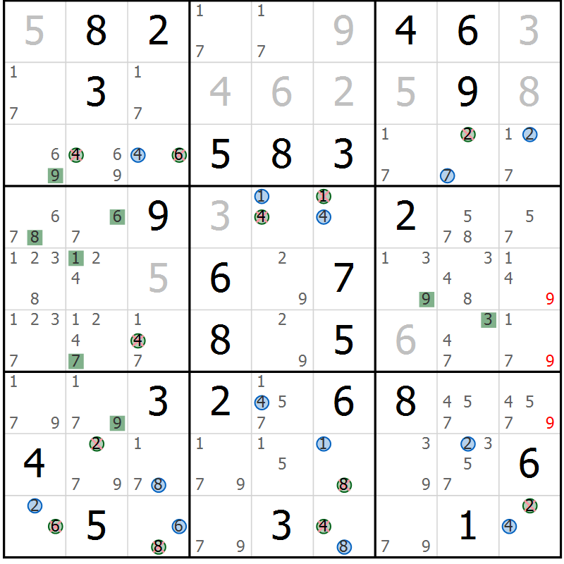 Position des candidats pour la solution de la Gr 50 page 53 du magazine de sudoku Suprême n° 031