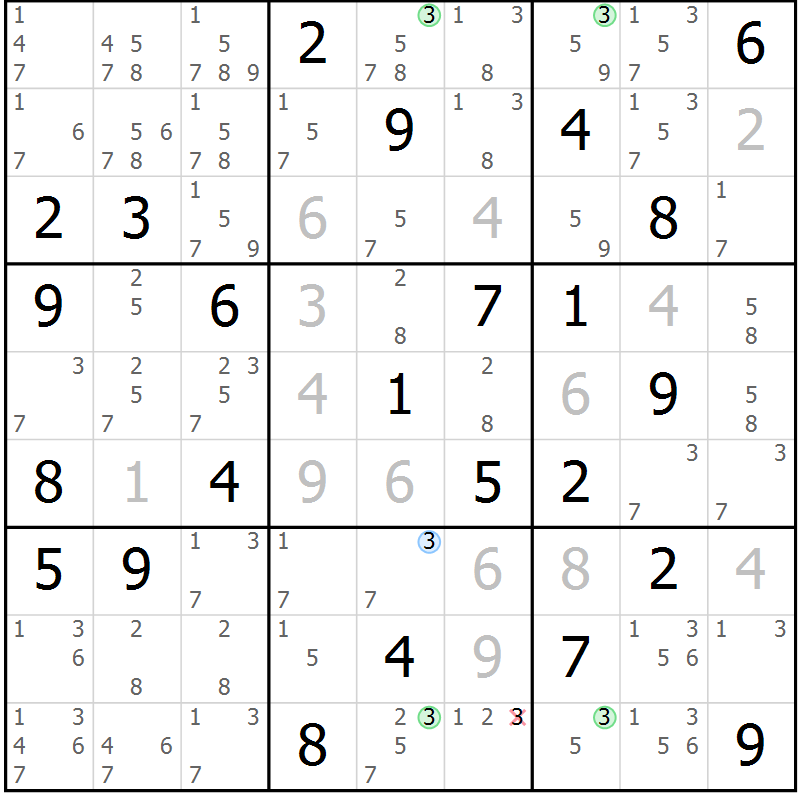 Position des candidats pour la solution de la Gr 51 page 54 du magazine de sudoku Suprême n° 031