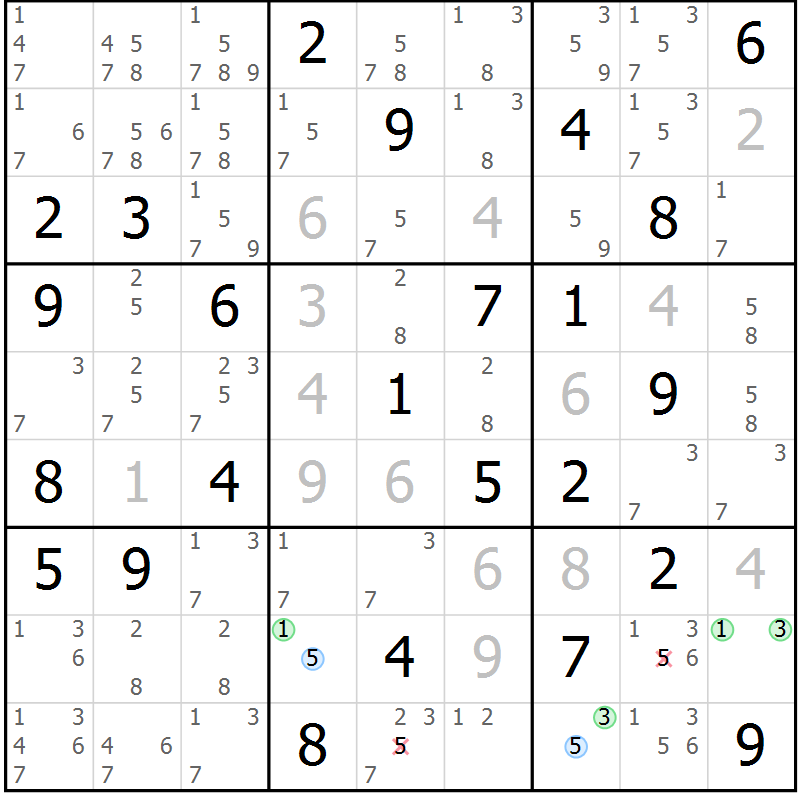Position des candidats pour la solution de la Gr 51 page 54 du magazine de sudoku Suprême n° 031