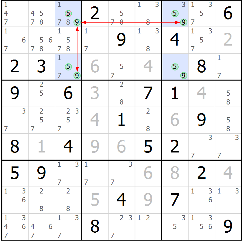 Position des candidats pour la solution de la Gr 51 page 54 du magazine de sudoku Suprême n° 031