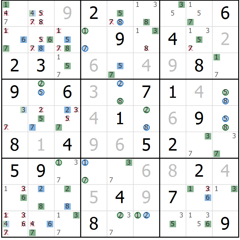 Position des candidats pour la solution de la Gr 51 page 54 du magazine de sudoku Suprême n° 031