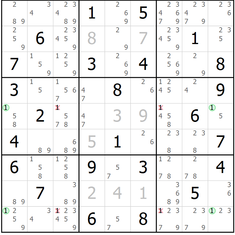 Position des candidats pour la solution de la Gr 53 page 56 du magazine de sudoku Suprême n° 031