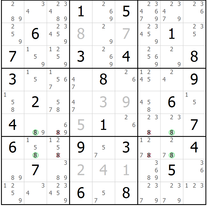 Position des candidats pour la solution de la Gr 53 page 56 du magazine de sudoku Suprême n° 031