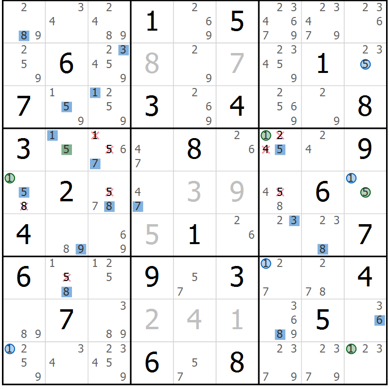 Position des candidats pour la solution de la Gr 53 page 56 du magazine de sudoku Suprême n° 031