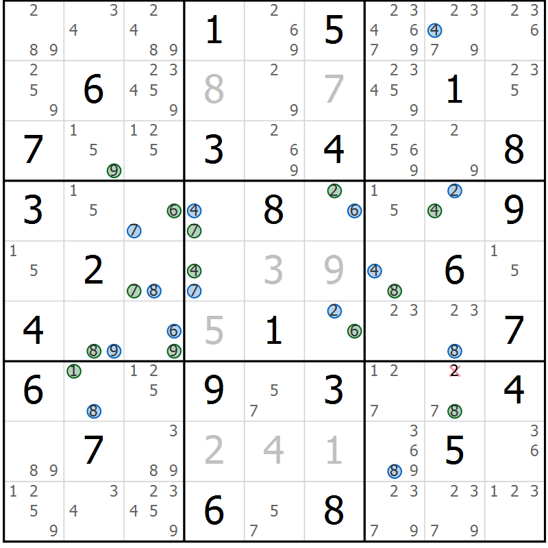 Position des candidats pour la solution de la Gr 53 page 56 du magazine de sudoku Suprême n° 031