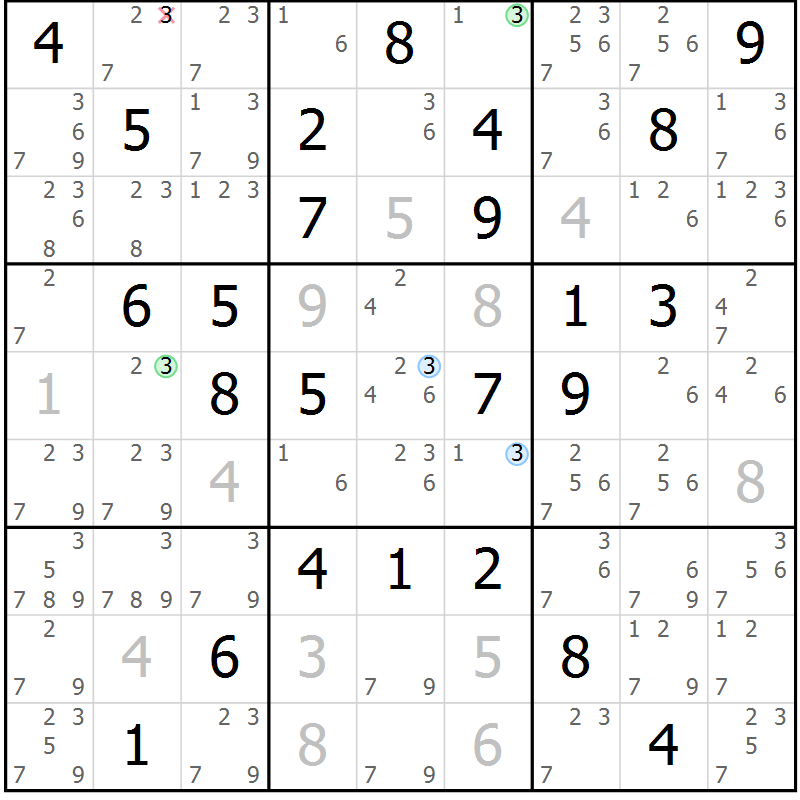 Position des candidats pour la solution de la Gr 54 page 57 du magazine de sudoku Suprême n° 031