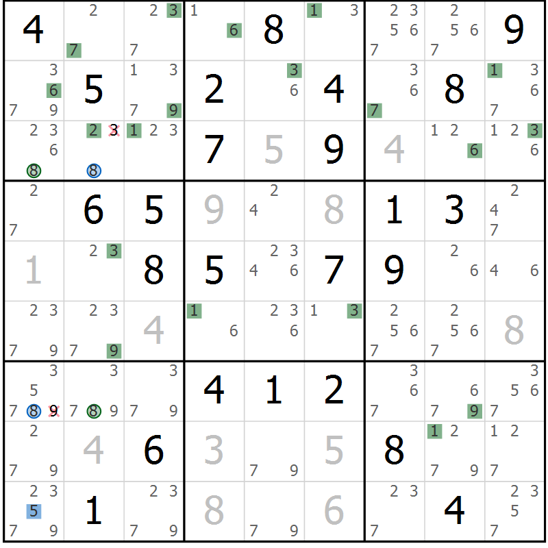 Position des candidats pour la solution de la Gr 54 page 57 du magazine de sudoku Suprême n° 031