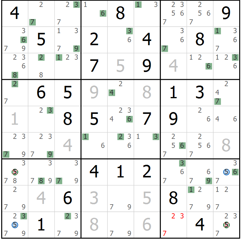 Position des candidats pour la solution de la Gr 54 page 57 du magazine de sudoku Suprême n° 031