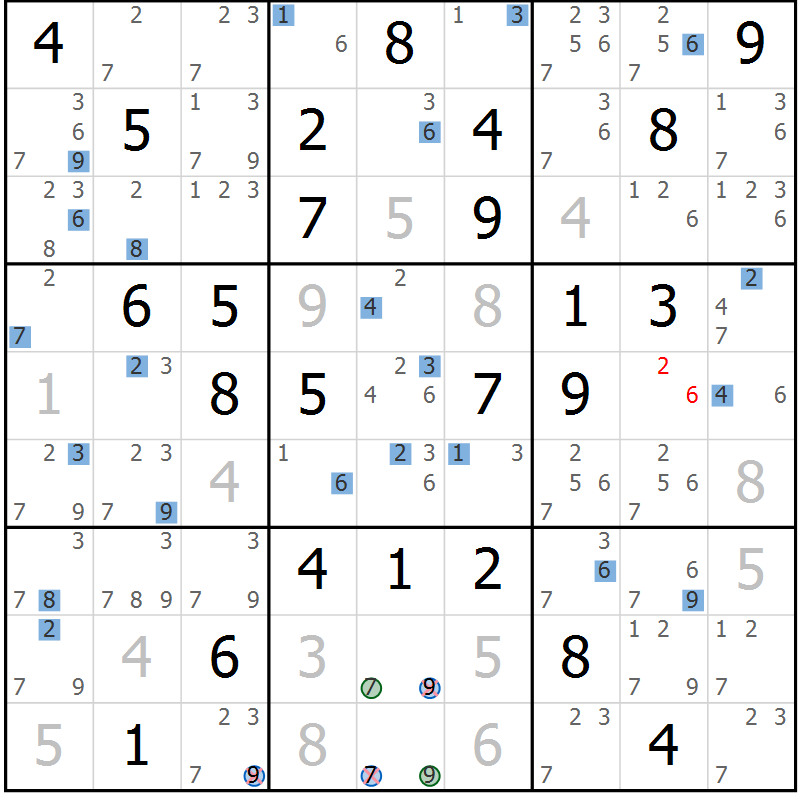 Position des candidats pour la solution de la Gr 54 page 57 du magazine de sudoku Suprême n° 031