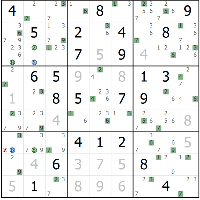Position des candidats pour la solution de la Gr 54 page 57 du magazine de sudoku Suprême n° 031