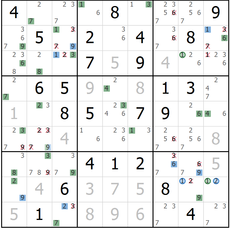 Position des candidats pour la solution de la Gr 54 page 57 du magazine de sudoku Suprême n° 031