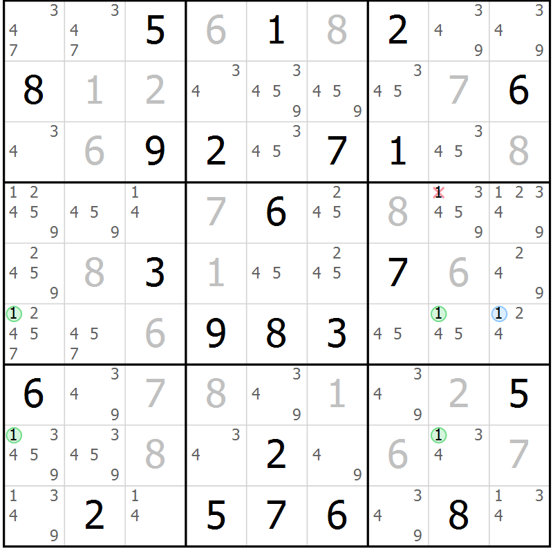 Position des candidats pour la solution de la Gr 55 page 58 du magazine de sudoku Suprême n° 031