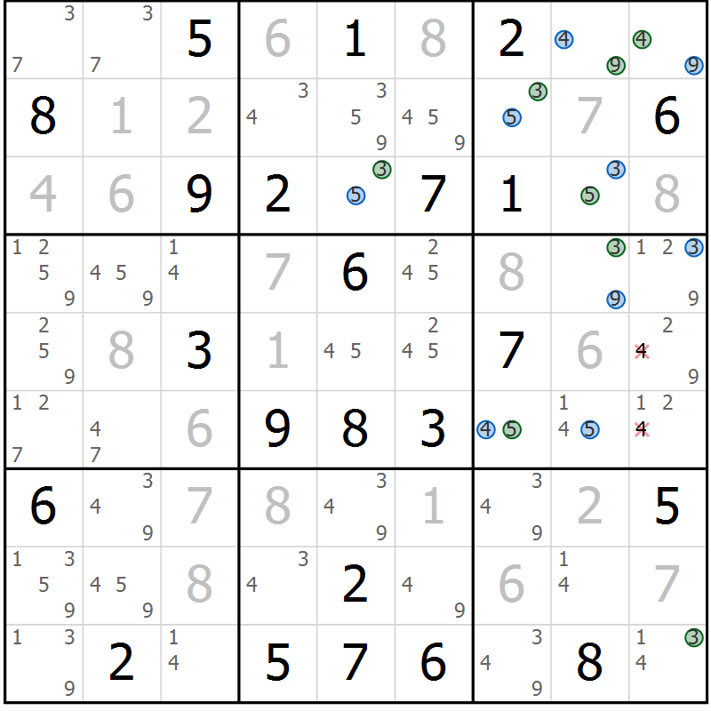 Position des candidats pour la solution de la Gr 55 page 58 du magazine de sudoku Suprême n° 031