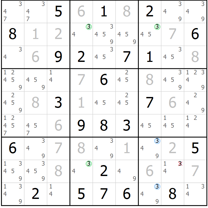Position des candidats pour la solution de la Gr 55 page 58 du magazine de sudoku Suprême n° 031
