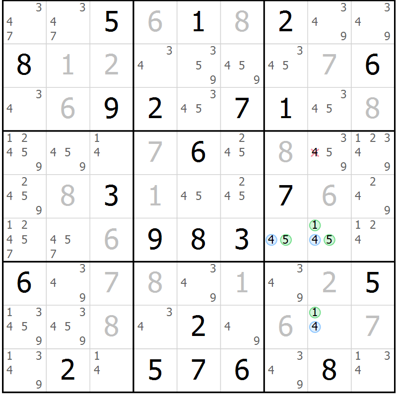 Position des candidats pour la solution de la Gr 55 page 58 du magazine de sudoku Suprême n° 031