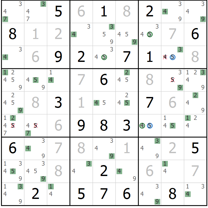 Position des candidats pour la solution de la Gr 55 page 58 du magazine de sudoku Suprême n° 031