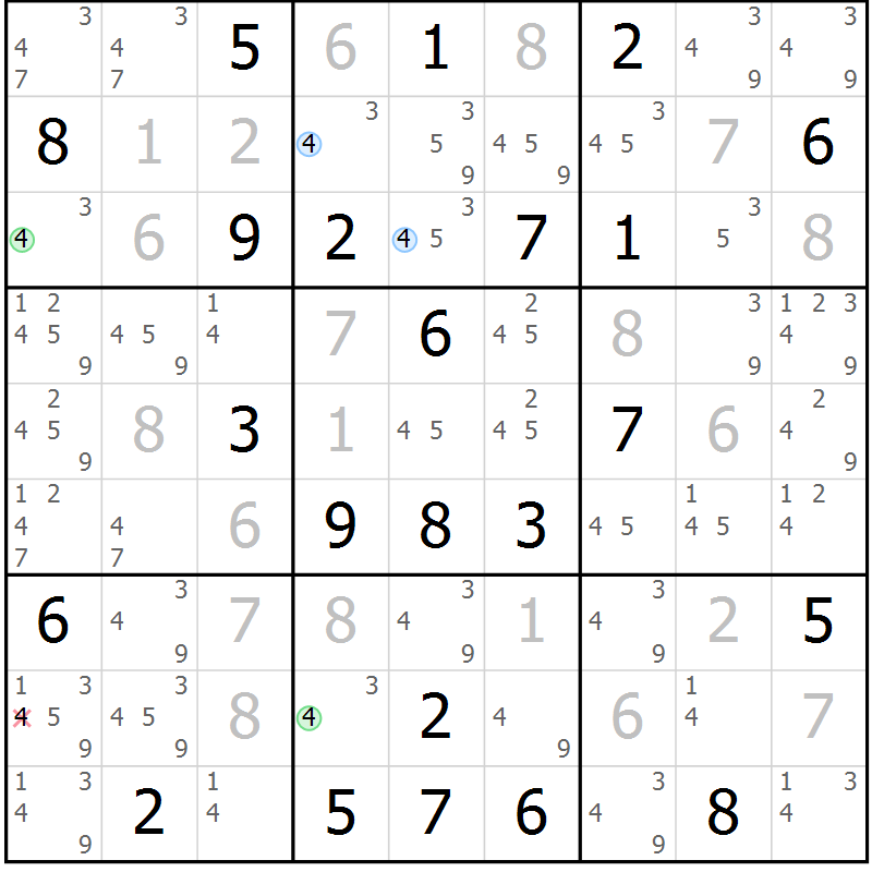 Position des candidats pour la solution de la Gr 55 page 58 du magazine de sudoku Suprême n° 031
