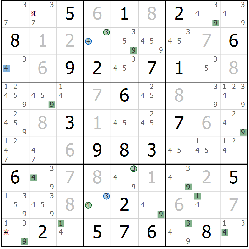 Position des candidats pour la solution de la Gr 55 page 58 du magazine de sudoku Suprême n° 031