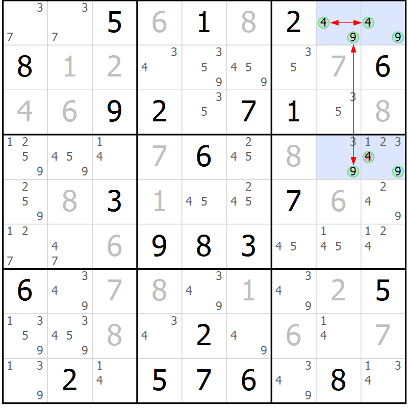 Position des candidats pour la solution de la Gr 55 page 58 du magazine de sudoku Suprême n° 031