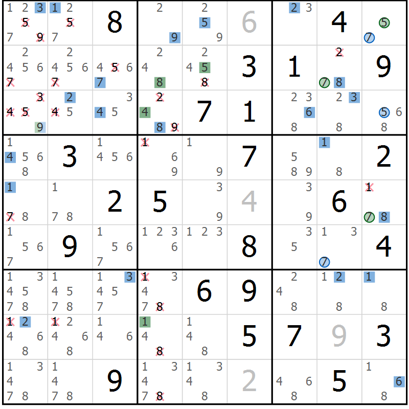 Position des candidats pour la solution de la Gr 56 page 59 du magazine de sudoku Suprême n° 031