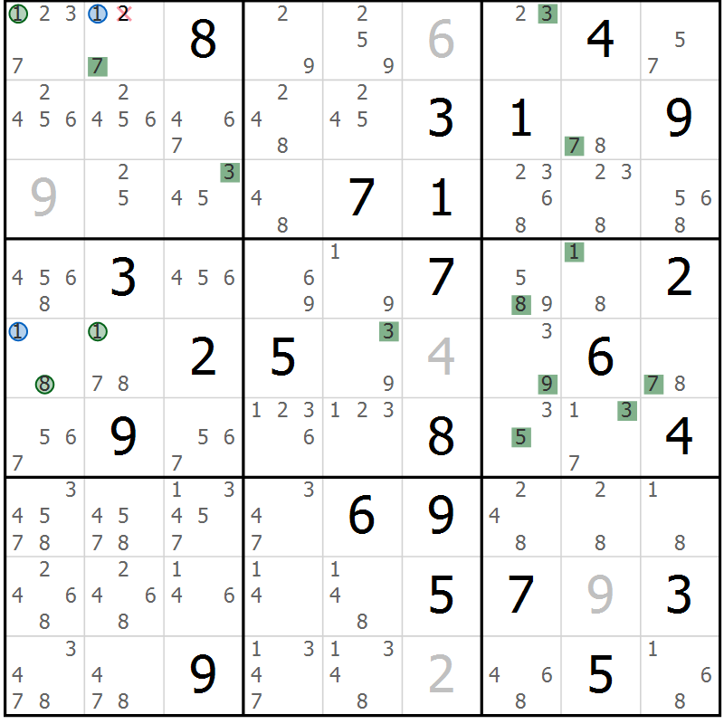 Position des candidats pour la solution de la Gr 56 page 59 du magazine de sudoku Suprême n° 031